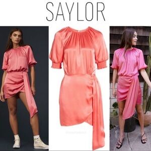 NWT Saylor Melon Pink Zulu Puff Short Sleeve Mini Dress Women’s Large L